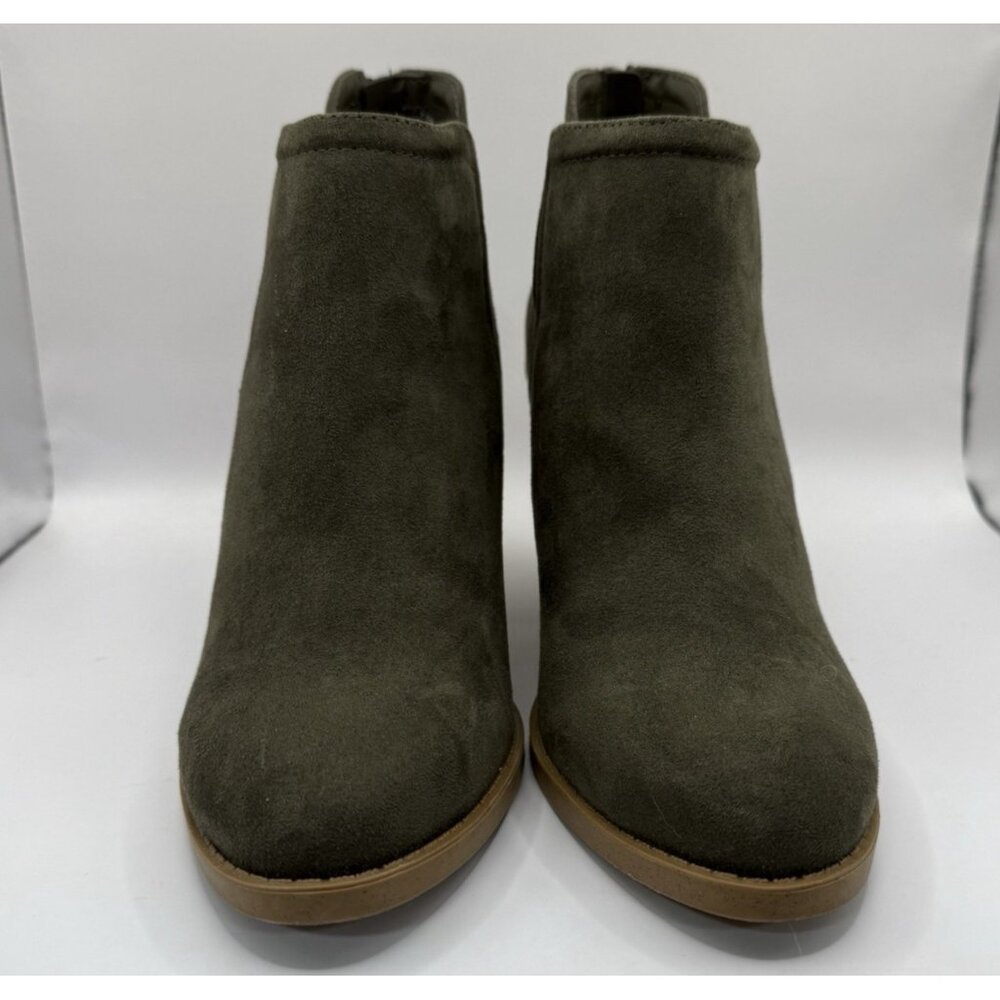 Joie Kayden Ankle Booties Women's Size 7.5 M Faux Suede Vegan Olive Chunky Heel - Picture 2 of 9